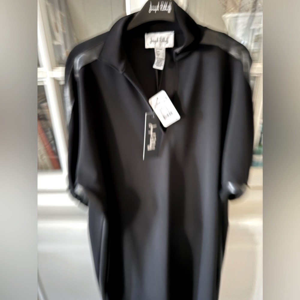 Black Tunic Dress with leather detail. Joseph Ribkoff fall